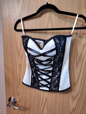 Charlotte Russe Black and Cream Corset Top